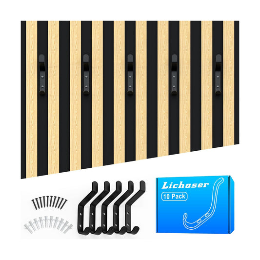 Decorative Wall Hooks Screw in Sound Panel and Wood Slats / Black / 0.5 Inch / Set of 10
