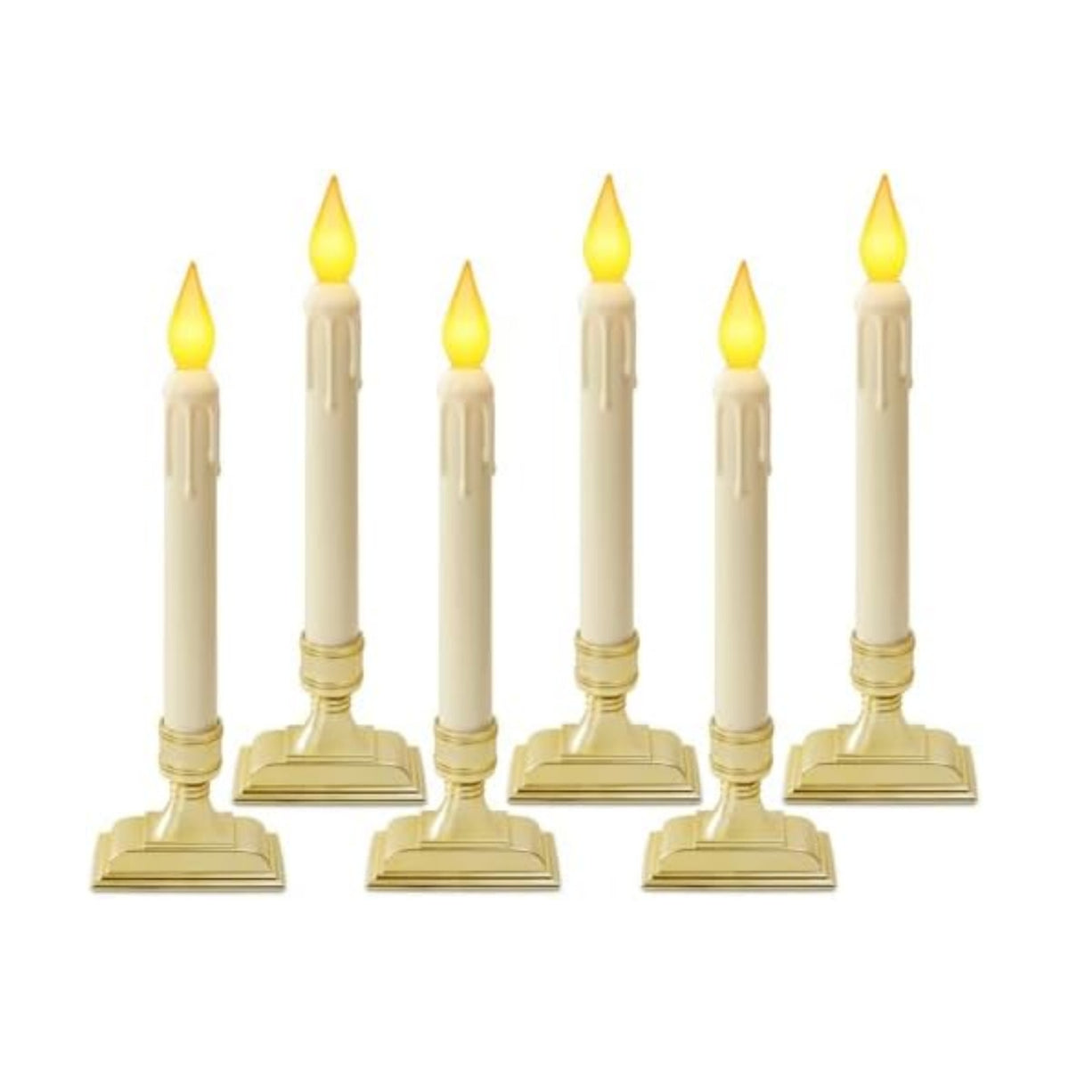 6 Pcs Sensor Dawn to Dusk Window Candles, Flickering Battery Candles for Windows, Ultra Bright Fake Candle Lights with Gold Holders, Led Candlesticks for Xmas Home Decor, Warm Yellow Light