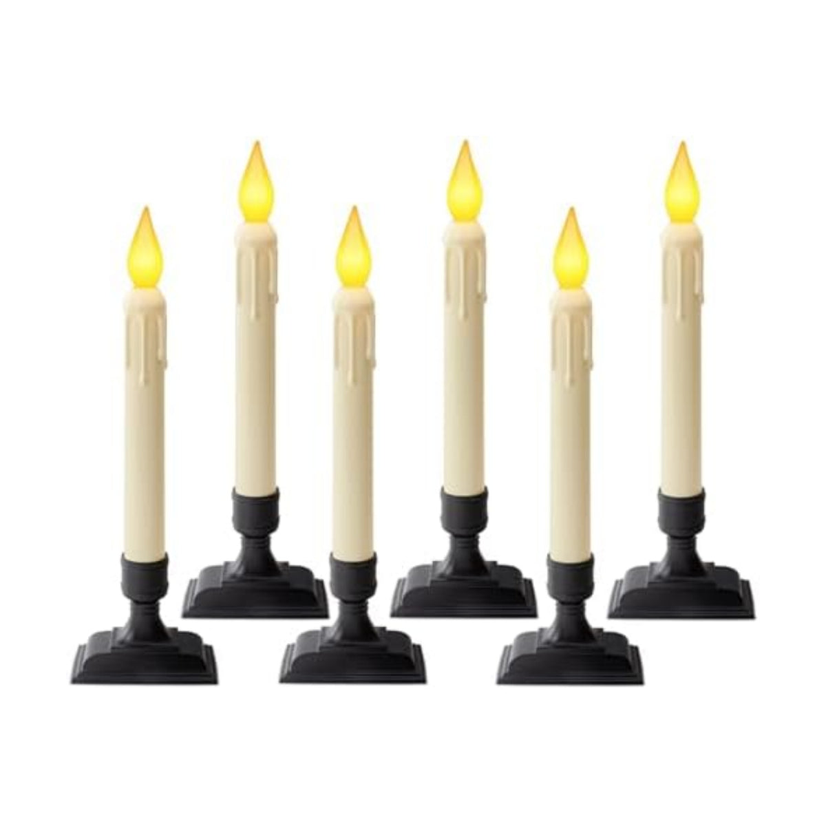 6 Pcs Sensor Dawn to Dusk Window Candles, Flickering Battery Candles for Windows, Ultra Bright Fake Candle Lights with Black Holders, Led Candlesticks for Xmas Home Decor, Warm Yellow Light