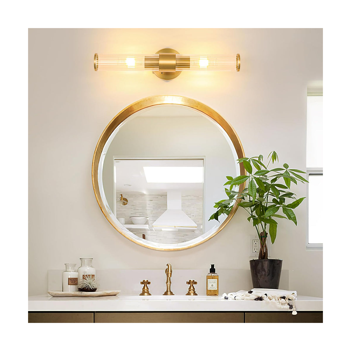 Gold Battery Operated Wall Sconces 1 Pack, Dimmable Rechargeable Sconce | Wireless Wall Light with Glass Lamp Shade