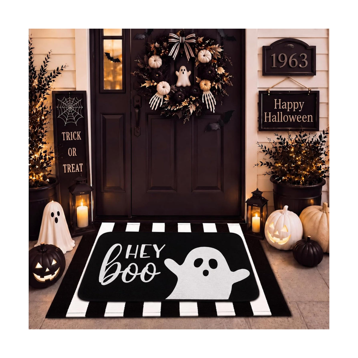 Tinideya 2 Pcs Halloween Doormats Spooky Ghost Welcome Outdoor Door Mats Layered Front Door Rugs Non Slip Floor Mats for Porch Entryway Outdoor