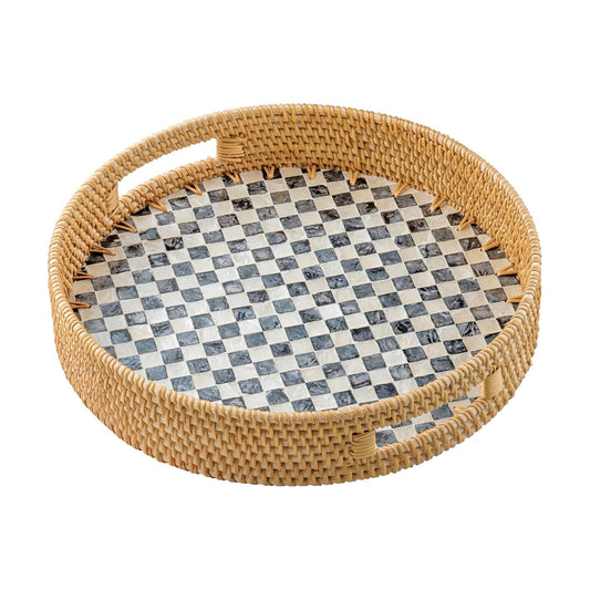 in Round Rattan Serving Tray / Black / 13.8 Inch