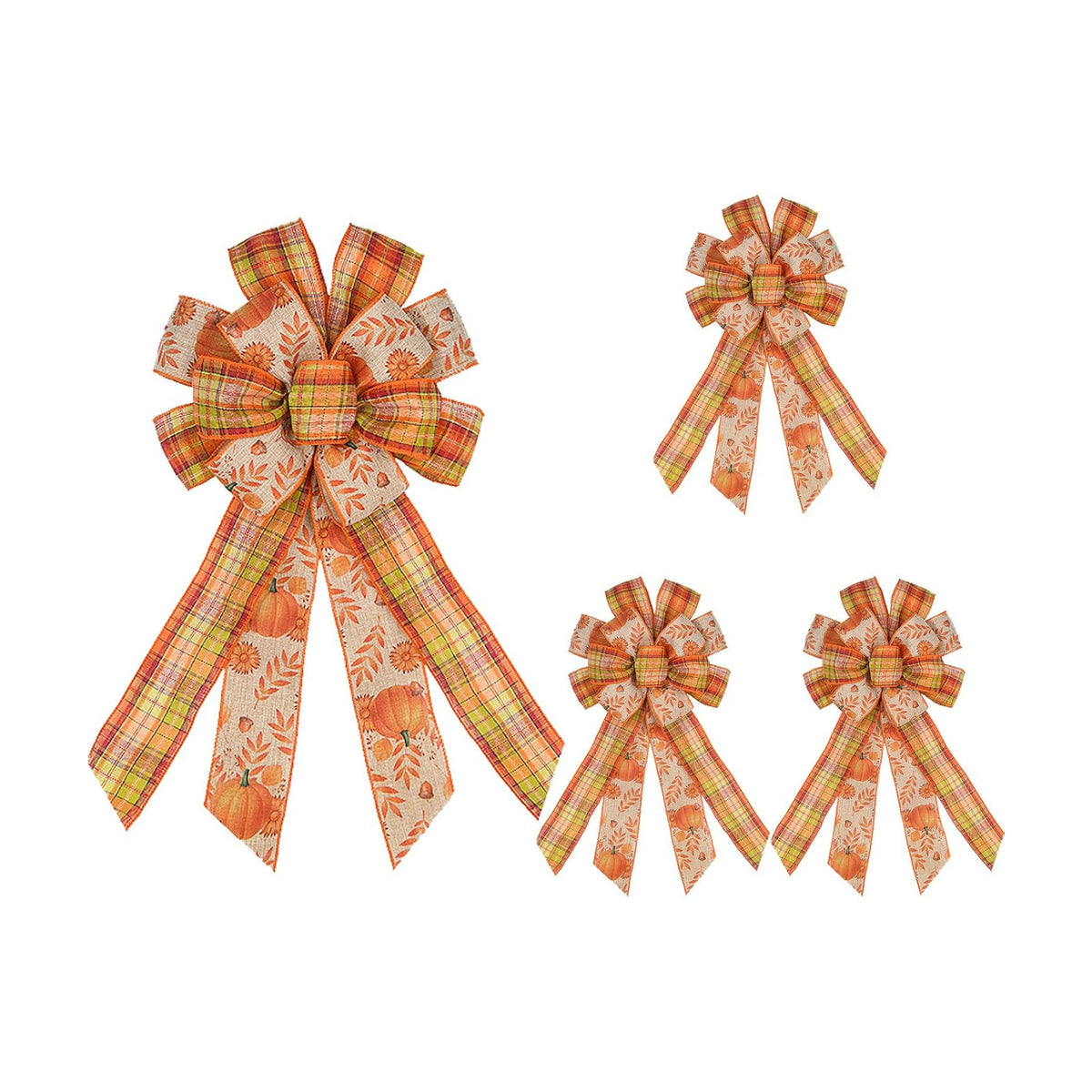 Suncalla 4 Pack Large Thanksgiving Wreath Bows Pre Tied Fall 21x11 Inch Wired Ribbon Decorative Autumn Tree Topper Bow for Front Door Indoor Outdoor Harvest Decorations(4 Pack)