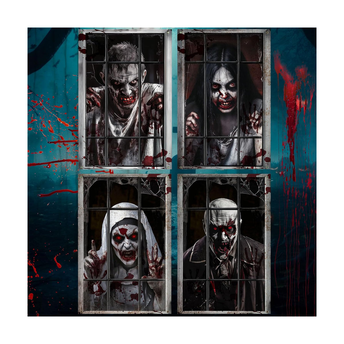 SmoothNovelty 4 Pack Halloween Ghost Curtain Window Decorations Silhouette