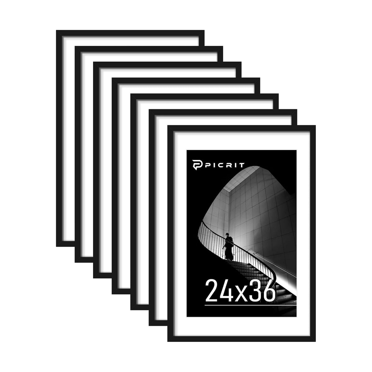24x36 Poster Frame Set of 7, Black Wall Gallery Picture Frames | Fits 20x30 Posters With Mat or 24x36 Without Mat