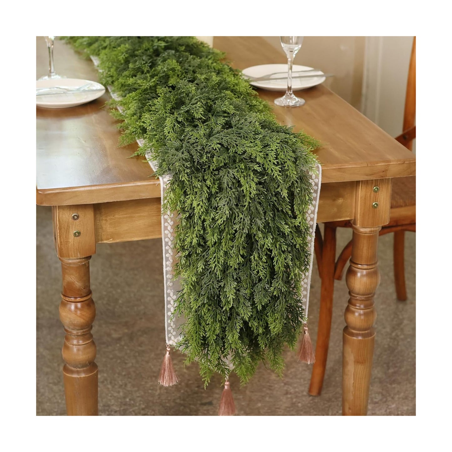 2PCS 5FT Lifelike Touch Artificial Cedar Garland for Mantle Christmas Decor | Thick and Lush, Realistic Fake Cedar Pine