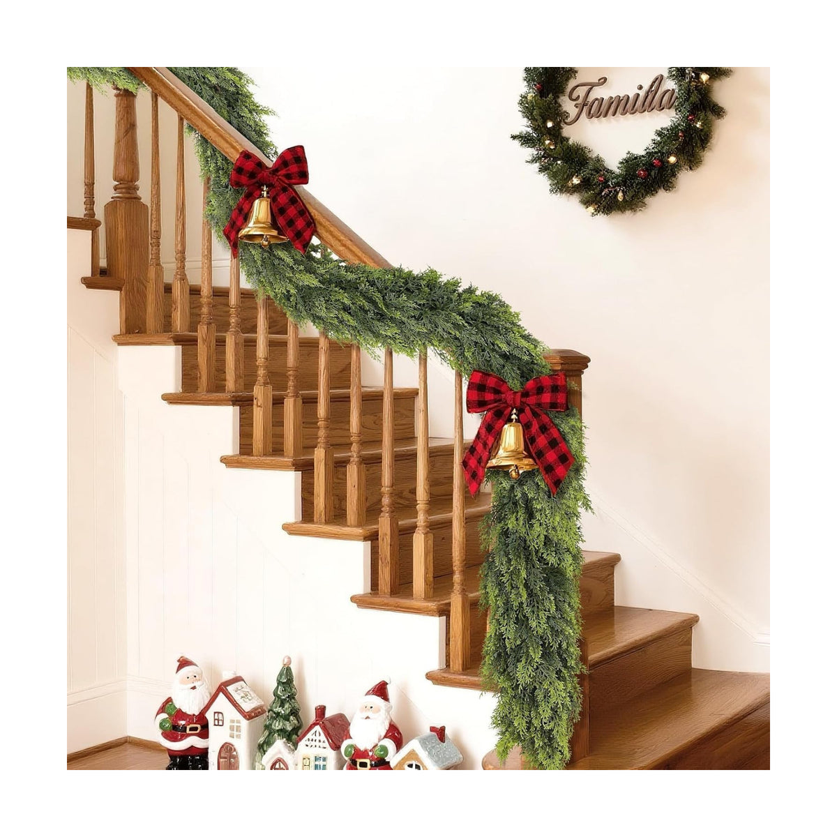 1PCS 16FT Lifelike Touch Fake Cedar Garland for Railing Christmas Decor | Thick and Lush, Realistic Artificial Cedar