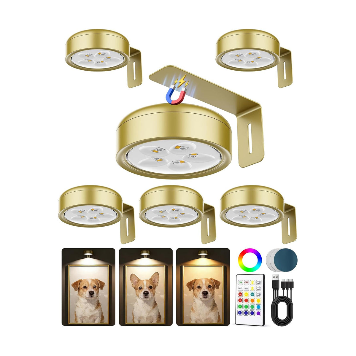 Picture Lights for Wall,Wireless 2000mAh Rechargeable Magnetic LED Puck Lights with Remote,3 Color Temps and 12