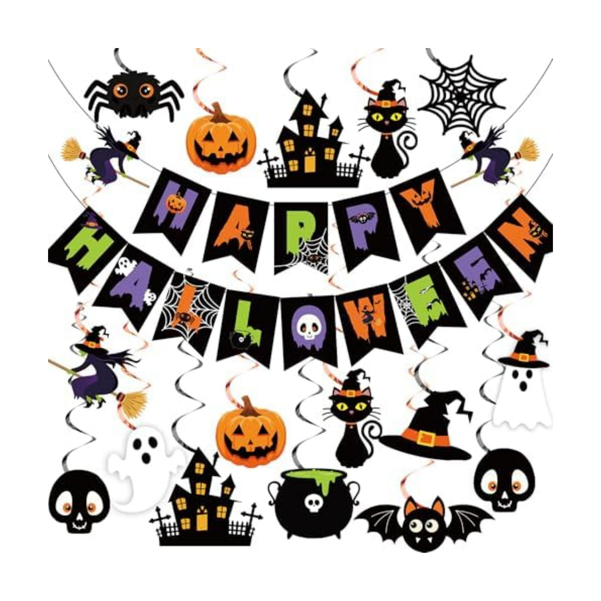 Halloween Party Decorations Happy Halloween Banner Ghost Pumpkin Witches Hanging Swirls Spooky Ceiling Hanging Streamers for Home Indoor Outdoor Halloweens Theme Party Decorations