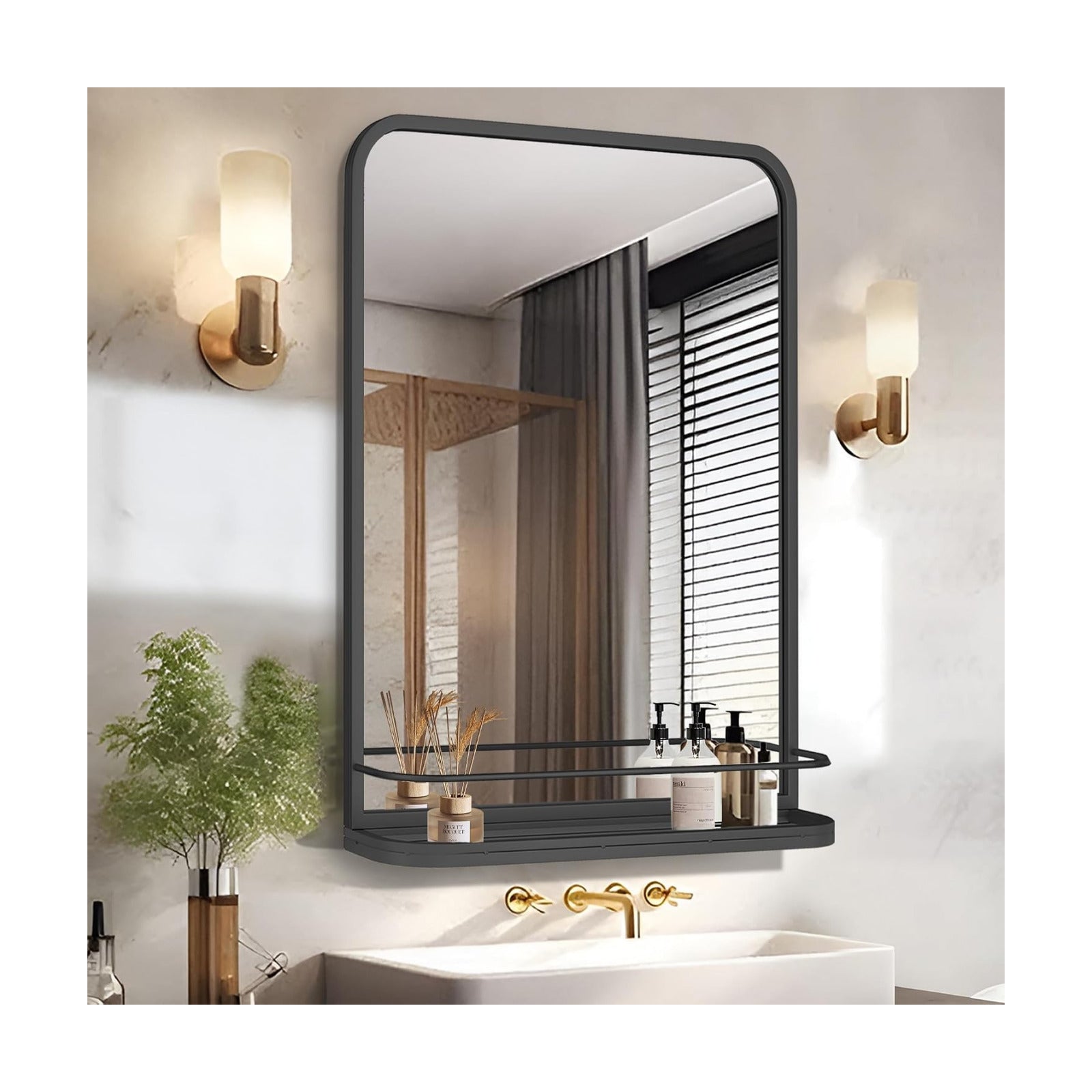 Wall-Mounted Rectangle Metal Mirror / Black / 15.7"L x 23.6"W / 15.7 x 23.6