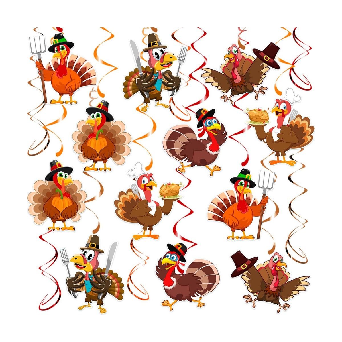 Thanksgiving Turkey Hanging Swirls, 30 Pcs