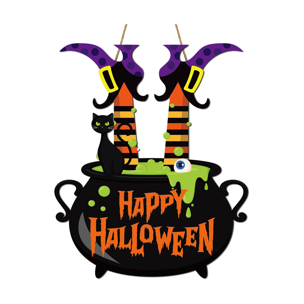 Halloween Witch Door Sign Happy Halloween Wooden Sign Plaque Witch Leg Front Door Hanging Decor Wood Welcome Signs for Home Farmhouse Hanger Porch Wall Decor Witches Party Supplies