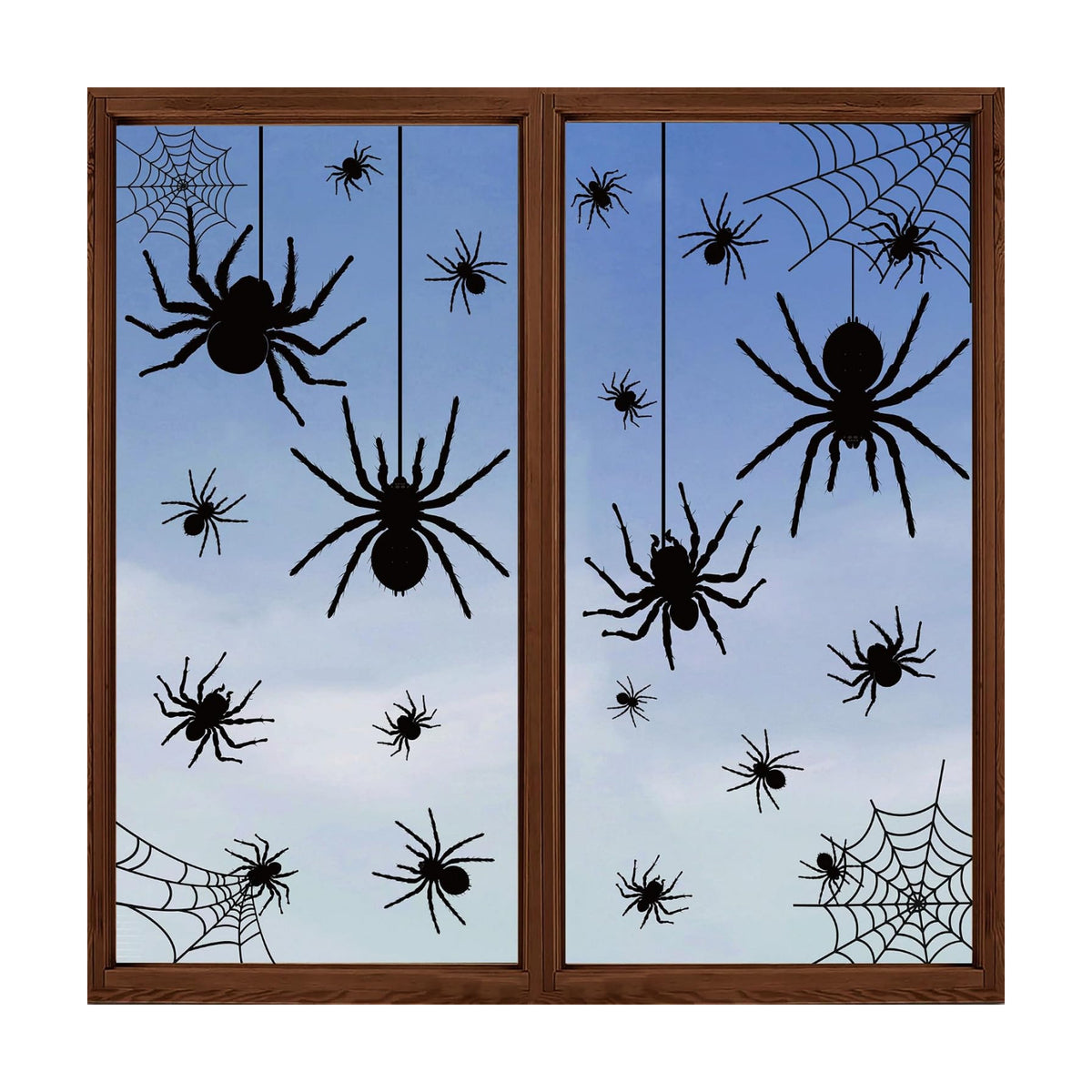 9 Sheets Halloween Window Clings Extra Large Black Spider Window Decals Scary Spider Web Silhouette Windows Stickers Double Sided Windows Clings for Halloween Home School Office Glass Party Decor
