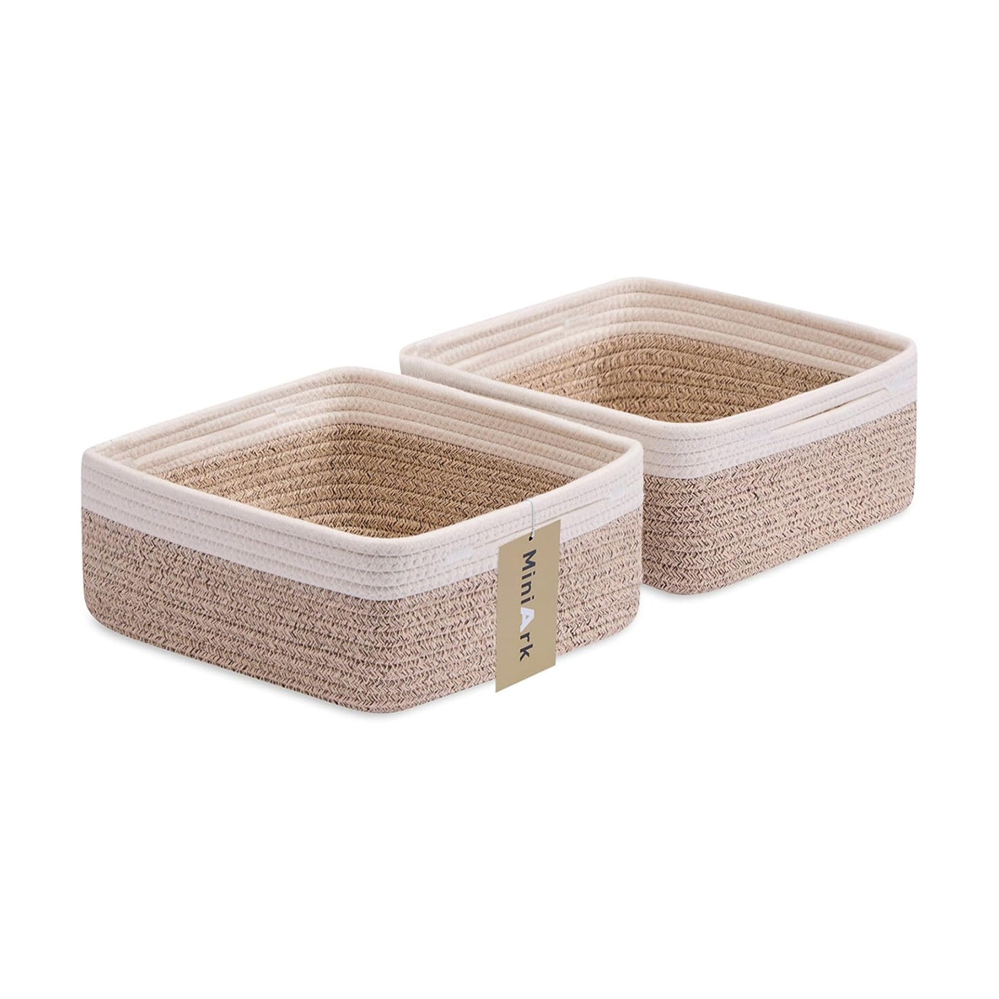 Rope Woven Storage Bins for Cubes / L9.7xw9.7xh4.3 / Off White & Mixed Brown / 9.7 x 9.7 x 4.3