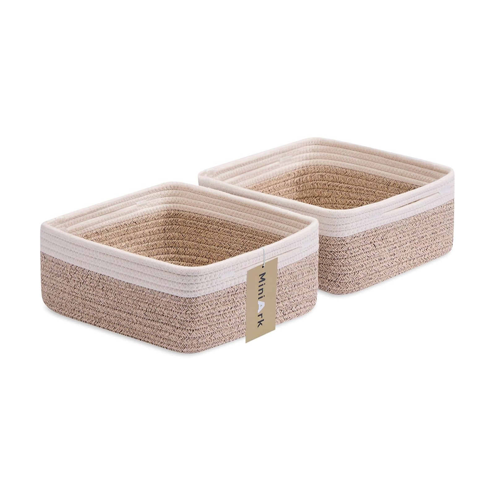 Rope Woven Storage Bins for Cubes / L9.7xw9.7xh4.3 / Off White & Mixed Brown / 9.7 x 9.7 x 4.3