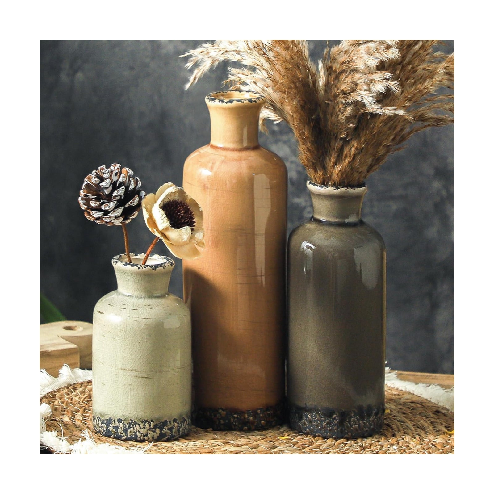 Ceramic Vase / 007 Rustic - Brown / Set of 3