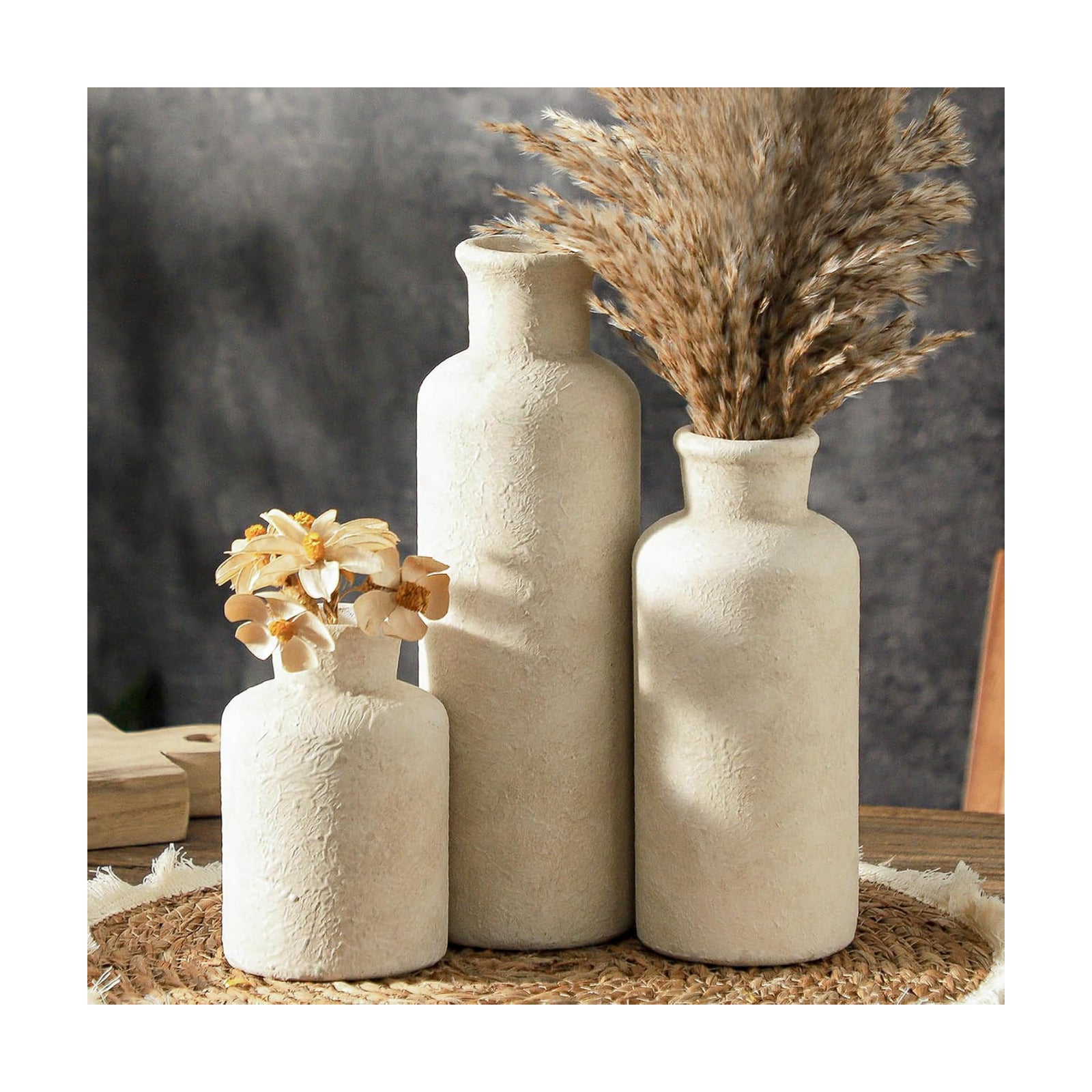 Ceramic Vases / Pottery Rustic Farmhouse Decorative Vases Modern / 007 Rustic - White / Set of 3