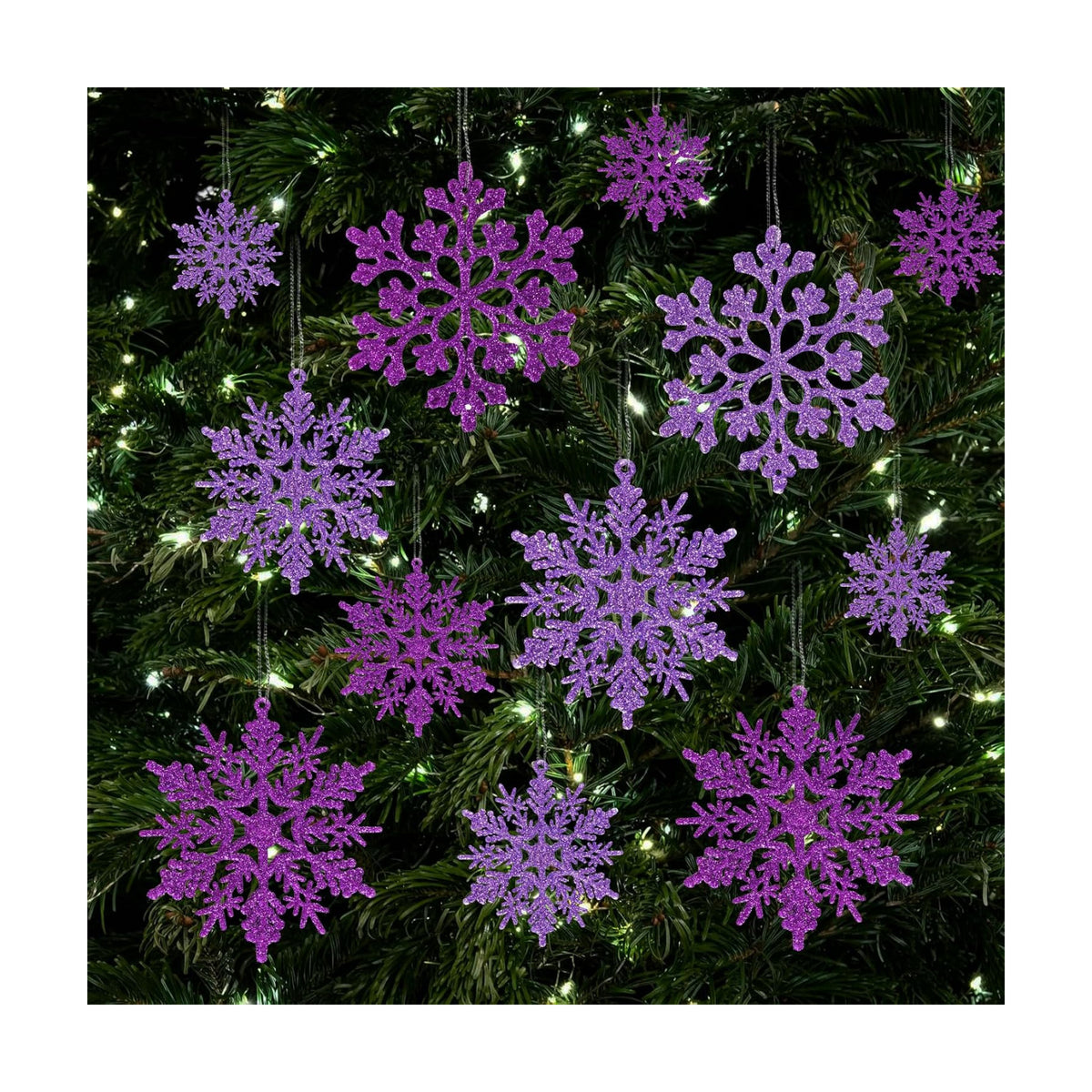 36pcs Purple Christmas Snowflake Ornaments, Plastic Glitter Hanging Snow Flakes for Christmas Tree Decorations Winter Wonderland Frozen Birthday Party Home Decor Craft Snowflakes