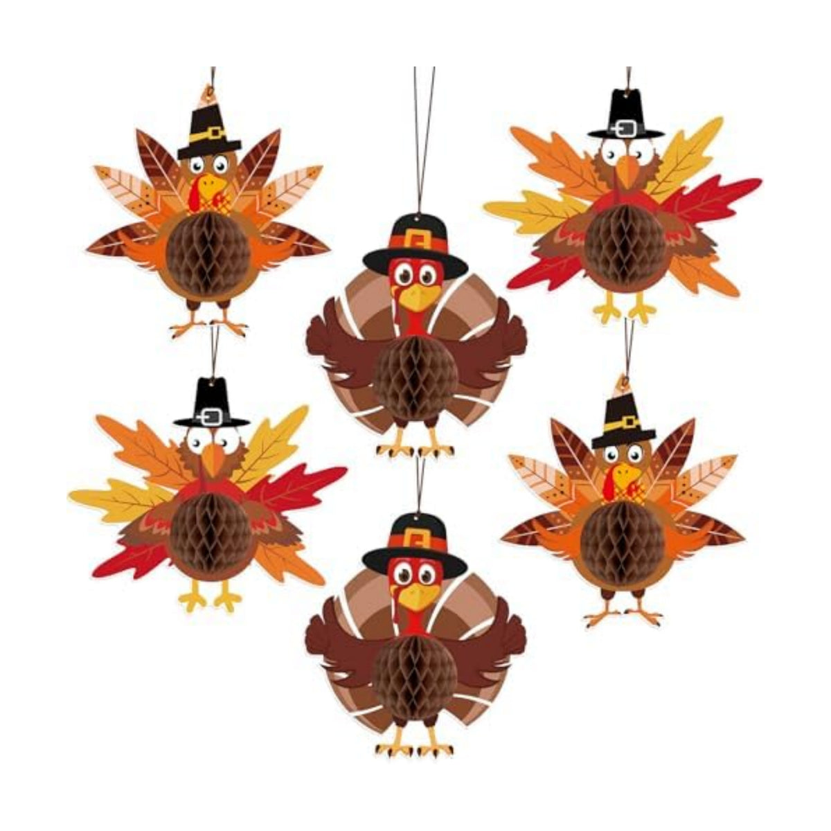 Thanksgiving Turkey Honeycomb Hanging Decorations, 6Pcs