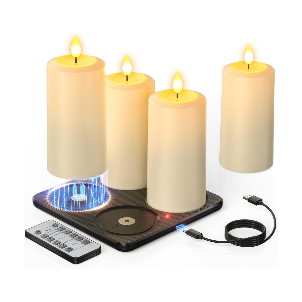 Yme Waterproof Rechargeable Pillar Candles Flickering with Remote Timers | Magnetic Charging Base, Flameless LED