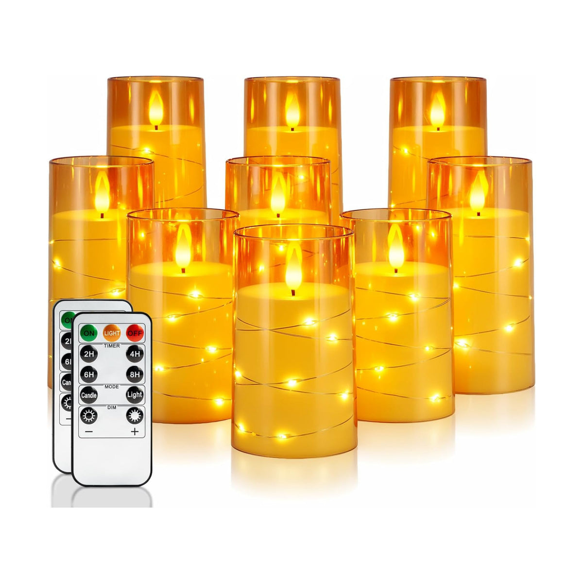 Homemory 9 Pcs Flameless Candles with Embedded Star String Fairy Lights, Battery Operated Candles, LED Candle, Fake