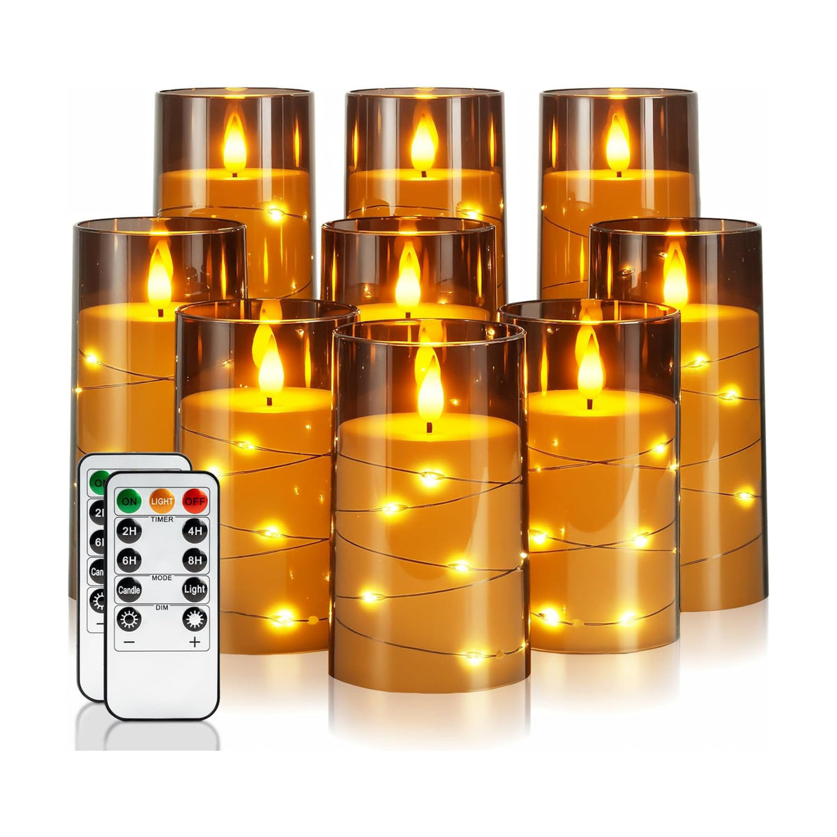 Homemory 9 Pcs Flameless Candles with Embedded Star String Fairy Lights, Battery Operated Candles, LED Fake Candles