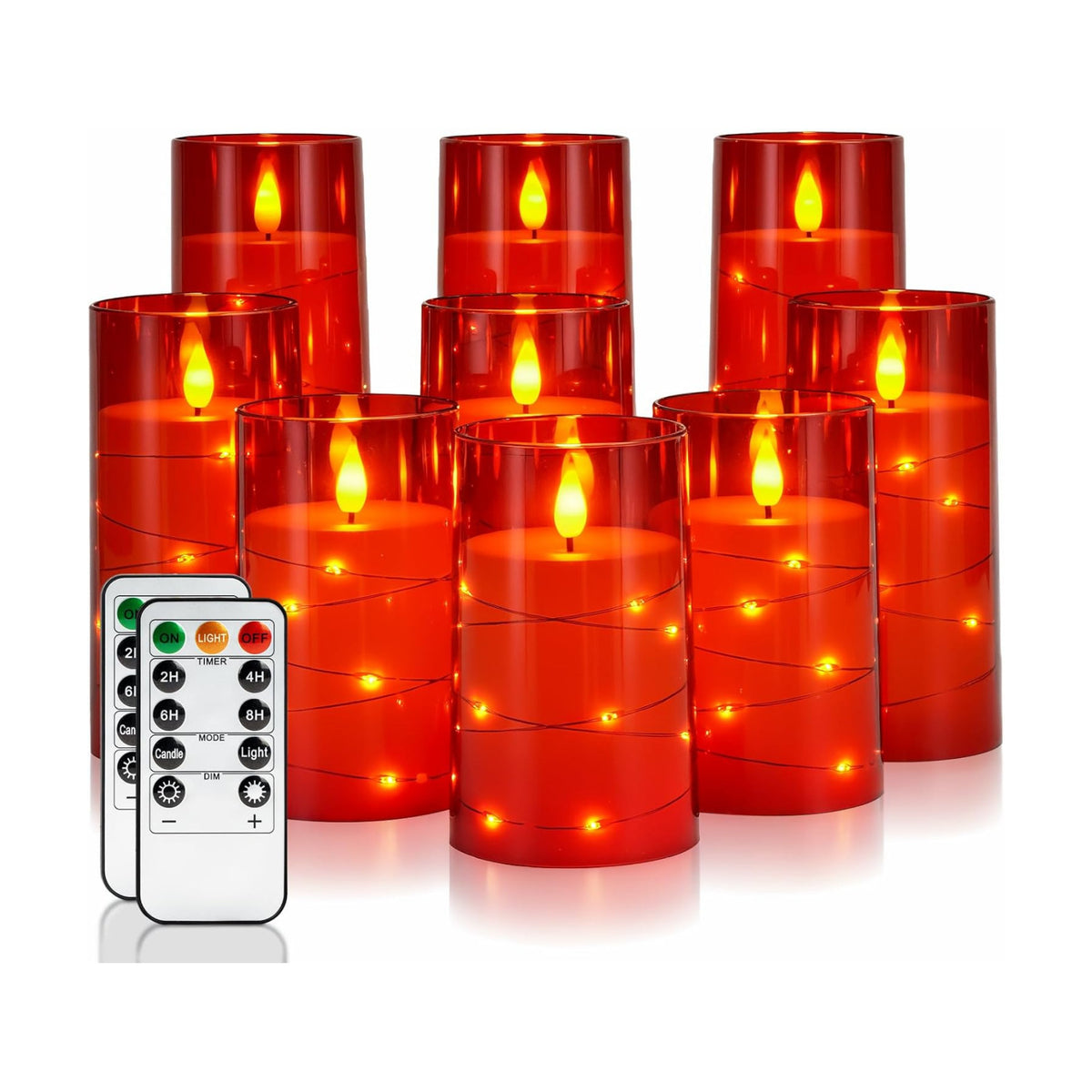 Homemory 9 Pcs Flameless Candles with Embedded Star String Fairy Lights, Battery Operated Candles, LED Candle, Fake