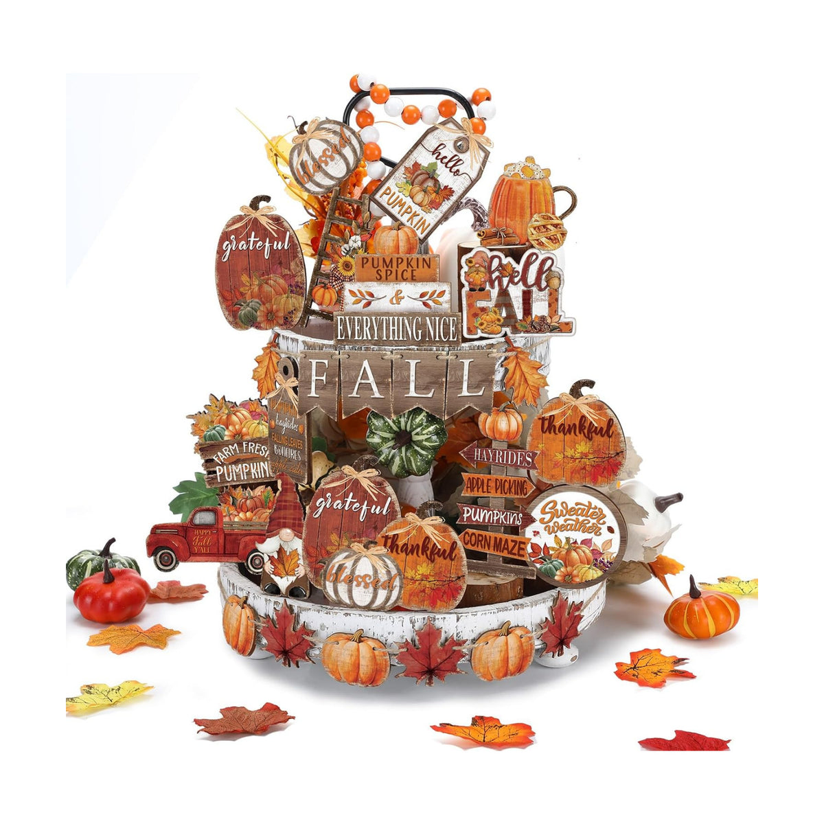 BBTO 18 Set Fall Tiered Tray Decor Rustic Farmhouse 3D Layered Wooden Signs