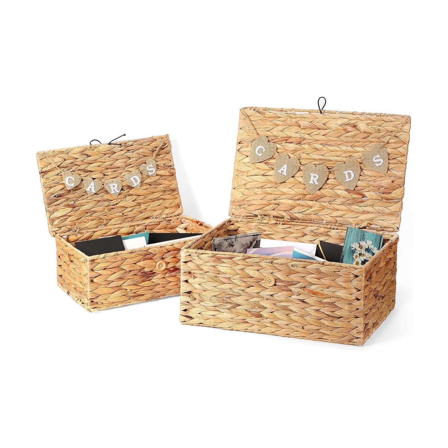 2 Size Rustic Wedding Card Basket Set Water Hyacinth Decorative Wicker Basket Boxes / Set of 2