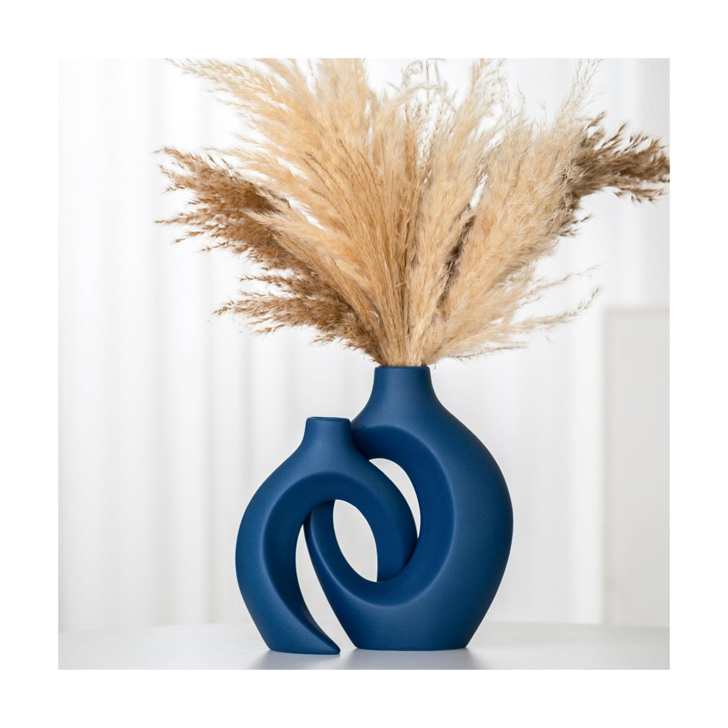 Lvases Snuggle Hollow Ceramic Flower Vase of 2, Navy Blue Home Decor Vases