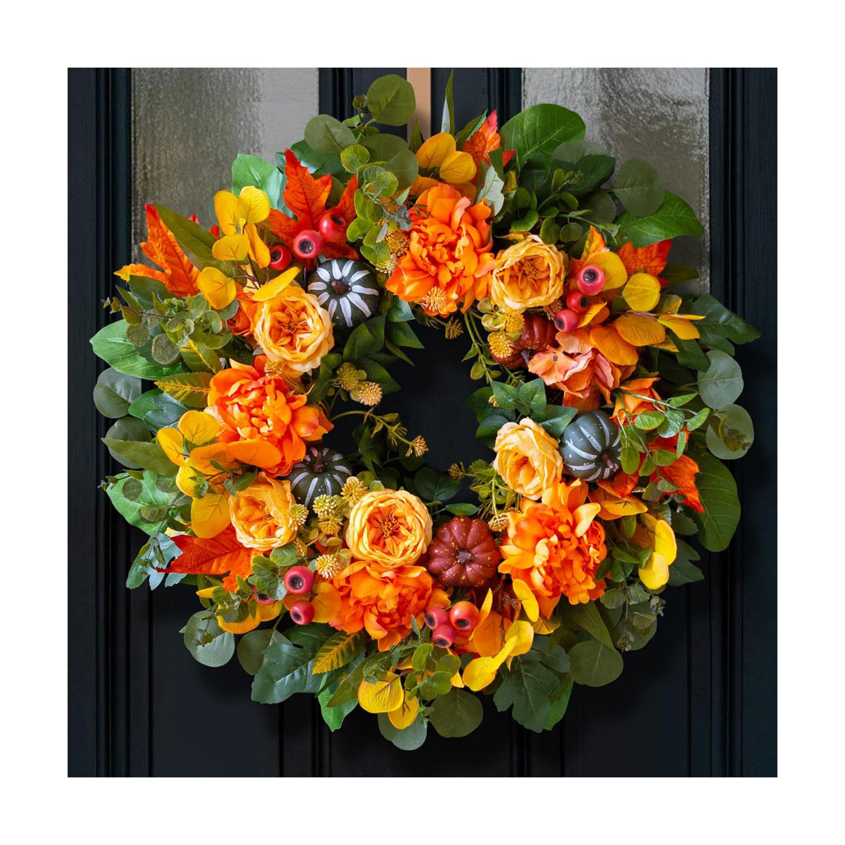 24 Inch Harvest Fall Wreaths for Front Door Outside with Orange Peony