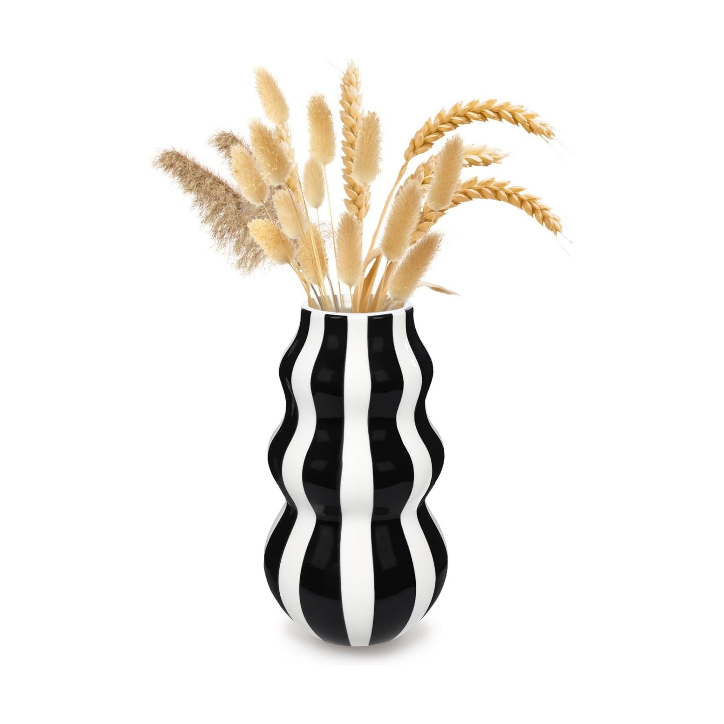 White Ceramic Vase / Black / 8.66 Inch