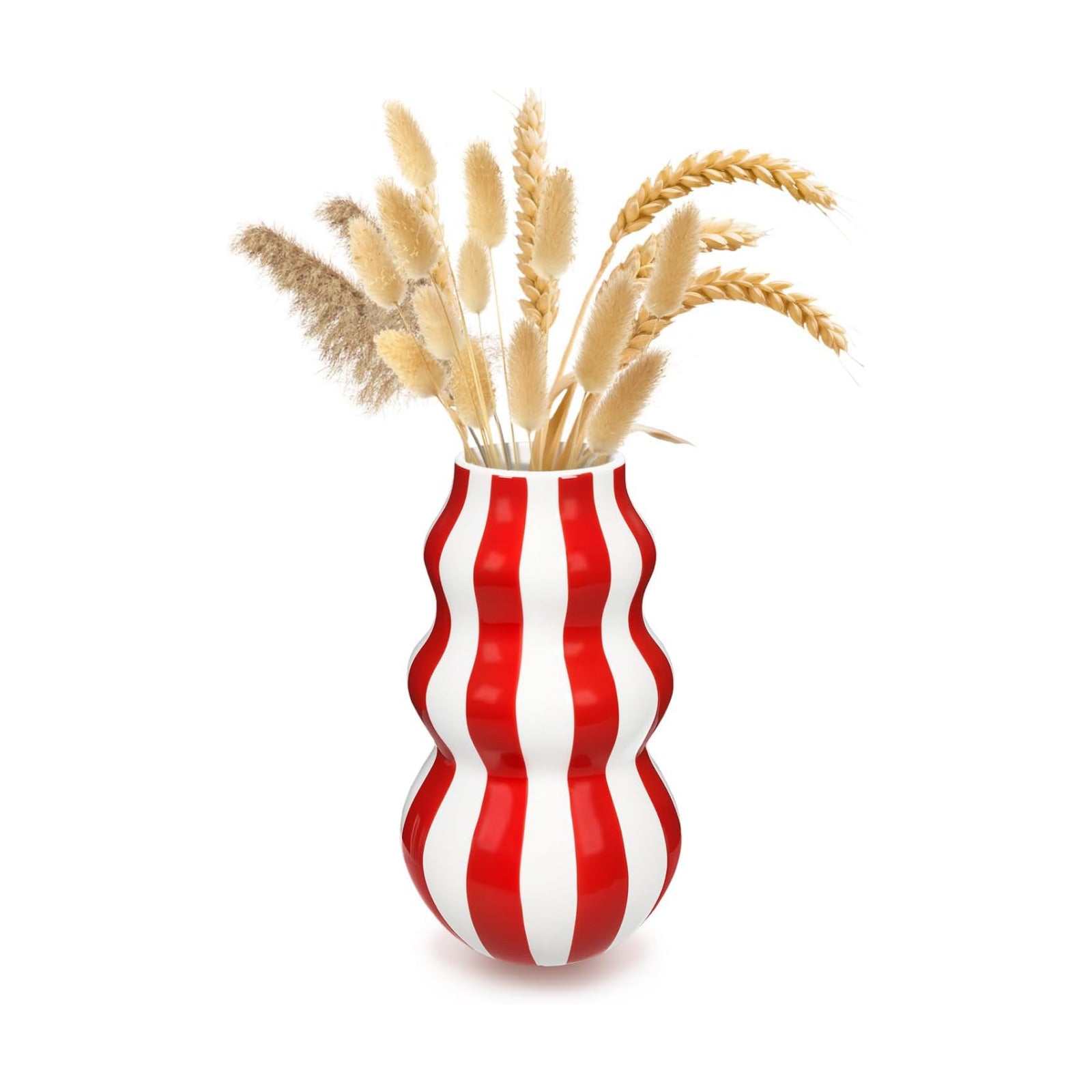 White Ceramic Vase / Red / 8.66 Inch