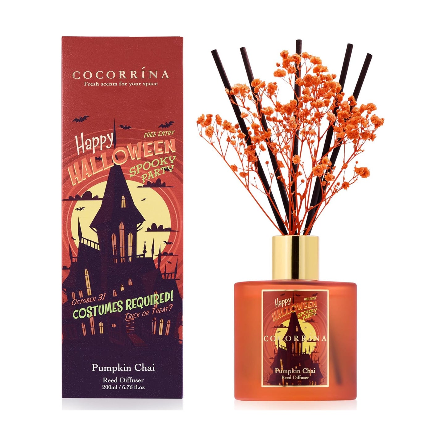 COCORRÍNA Reed Diffuser - Pumpkin Chai 6.7 fl oz Scented Diffuser with 8 Sticks Home Fragrance Bathroom Shelf Decor