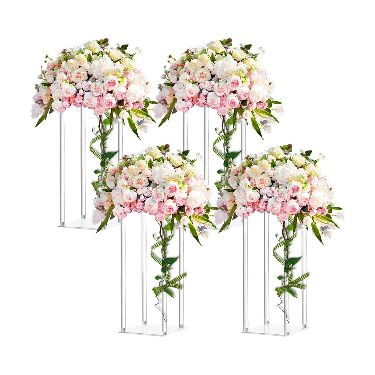 Geetery 4 Pieces Tall Acrylic Vase Wedding Centerpieces Clear Flower Stand Column Geometric Floral Vase Elegant Display