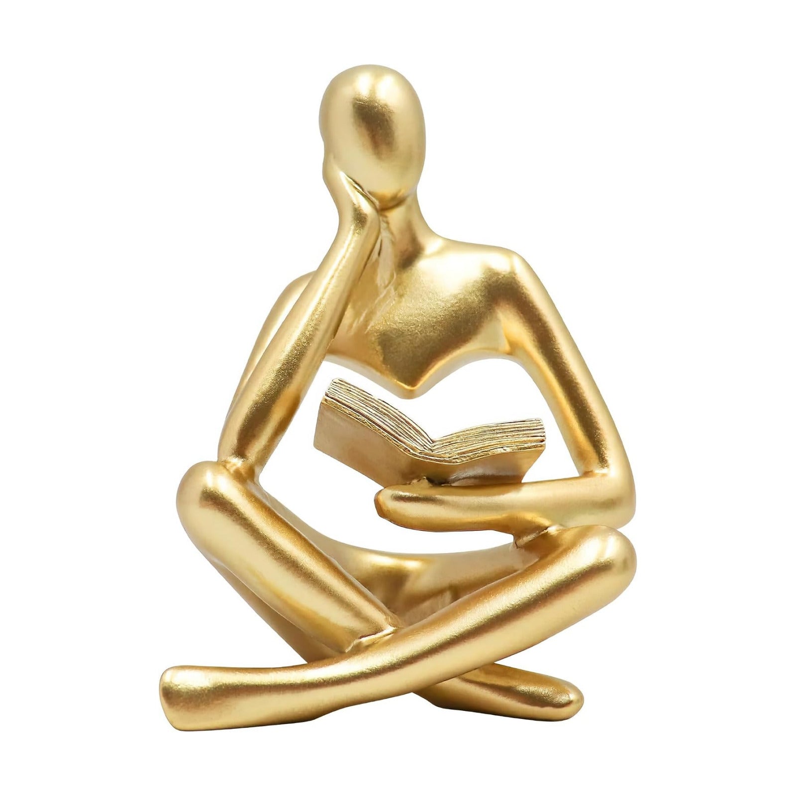 Resin Desktop Statue / Golden Abstract Thinker Reading Sculpture