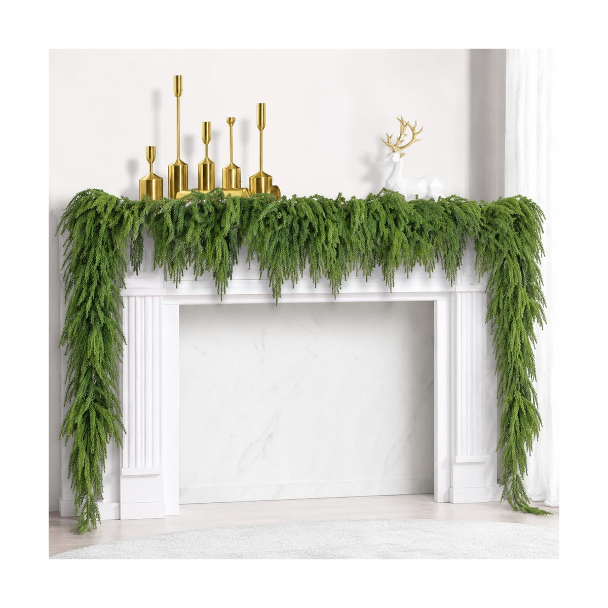 2 Pack Christmas Norfolk Pine Garland 9FT, Real Touch Greenery | Full Evergreen Pine Garland for Mantle, Fireplace