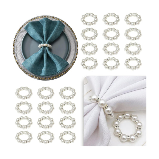 100 Pcs Silver Disposable Napkin Rings Imitation Pearl Ring Napkin Holder Delicate White Beaded Serviette Buckles for