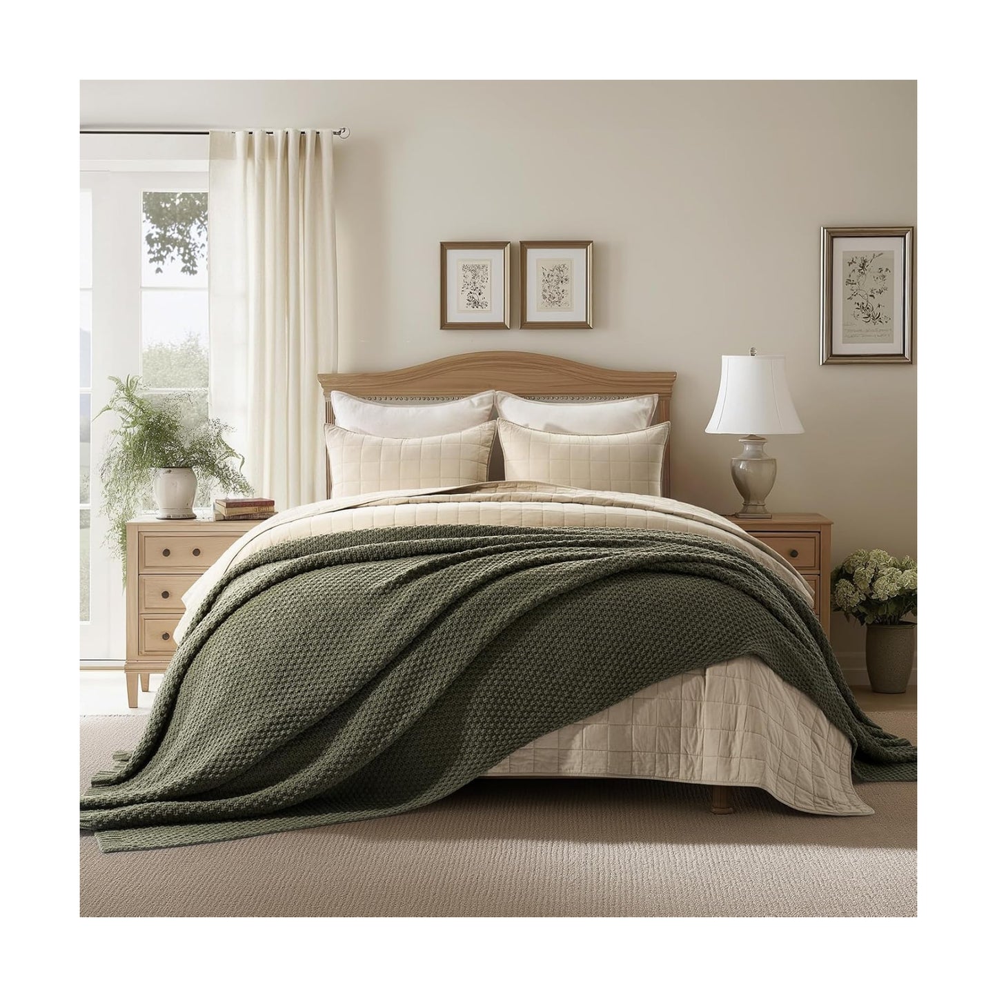 EVERGRACEHOME Chunky Chenille Knit Throw Blanket, 108x92, Olive Green