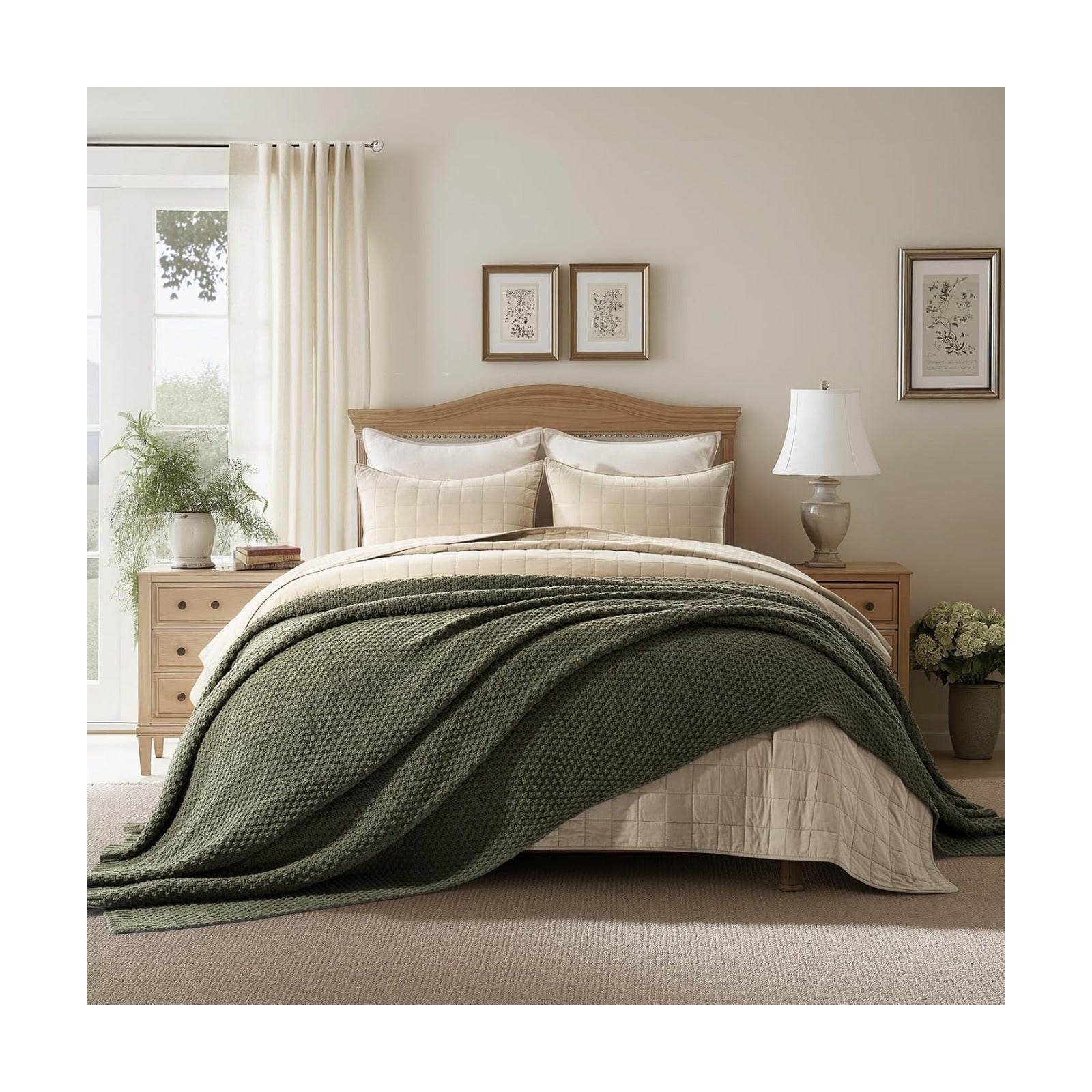 EVERGRACEHOME Chunky Chenille Knit Throw Blanket, 108x92, Olive Green
