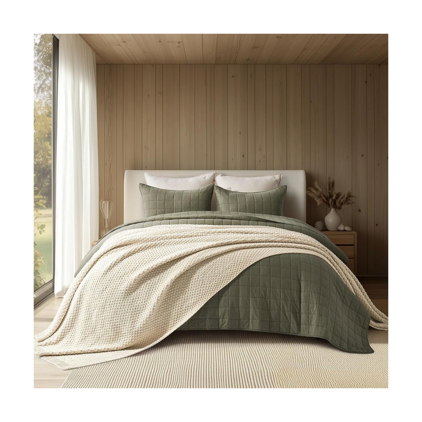 EVERGRACEHOME Chunky Chenille Knit Throw Blanket, 108x92, Beige