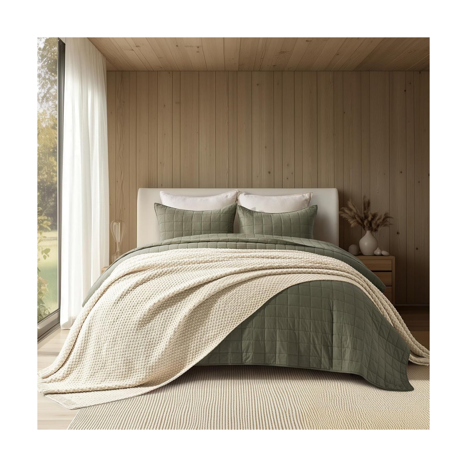 EVERGRACEHOME Chunky Chenille Knit Throw Blanket, 108x92, Beige