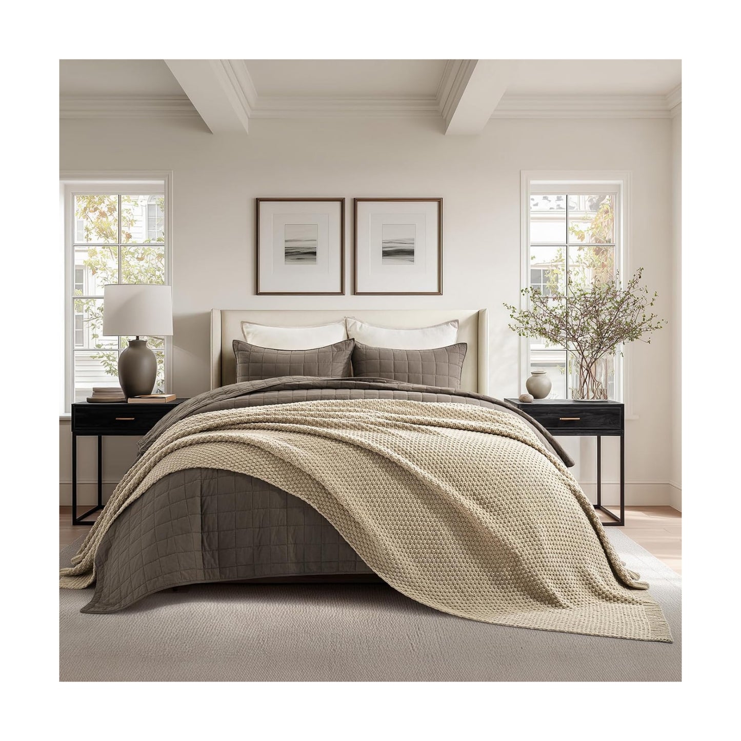 EVERGRACEHOME Chunky Chenille Knit Throw Blanket, 108x92, Sand Dune