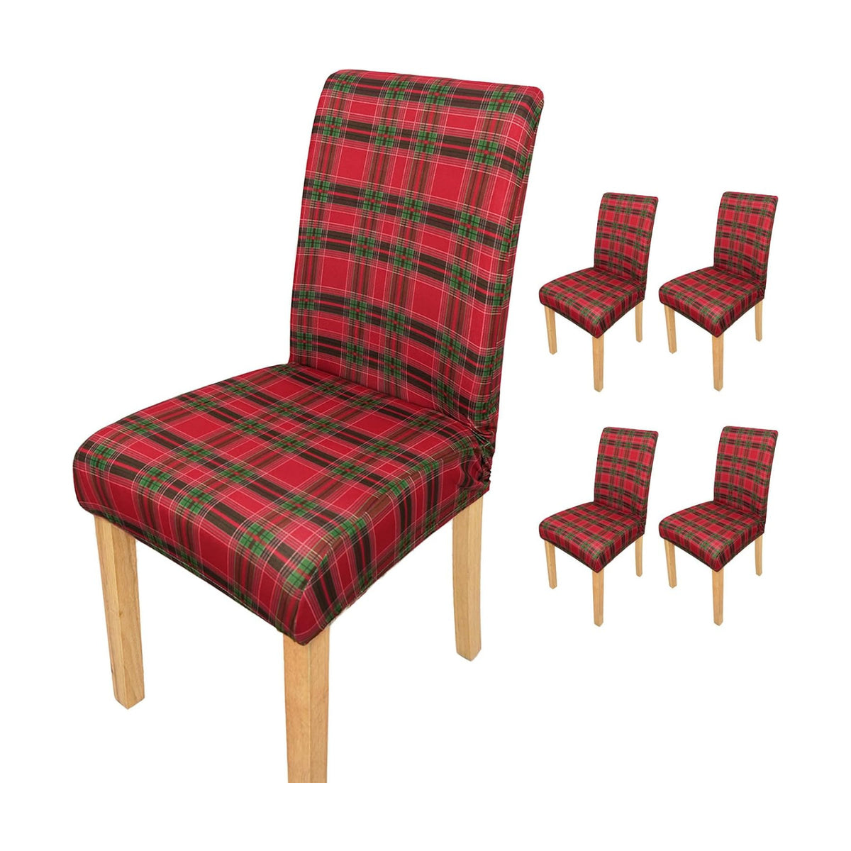 4Pcs Christmas Plaid Chair Covers Set - Stretch Elastic Edge, Removable Red Chair Protectors, Suitable for Dining Room/Kitchen Chairs