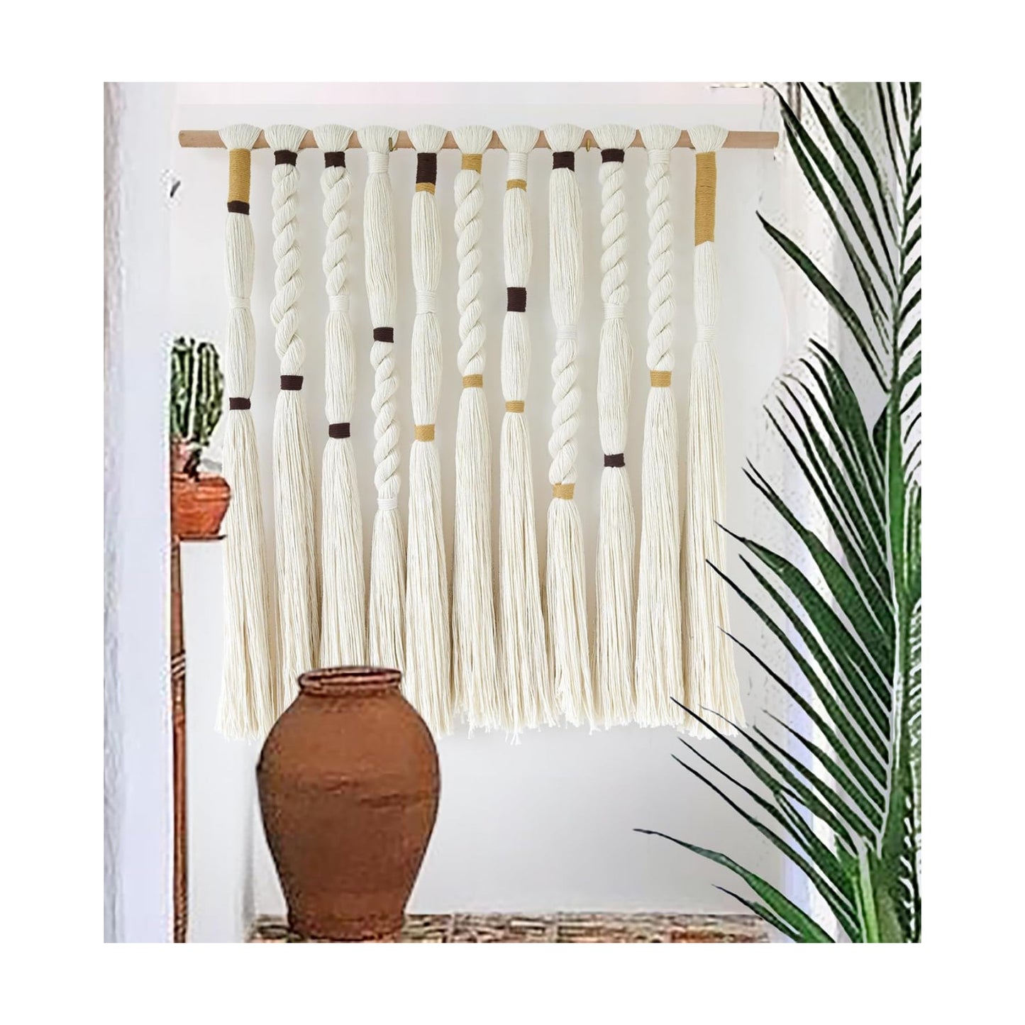 Macrame Wall Hanging Woven Knot and Tassel Fringe Handmade Boho Wall Art / Ivory3