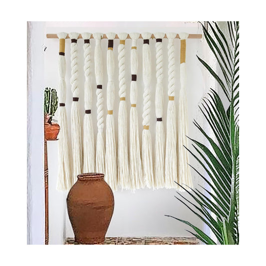 Macrame Wall Hanging Woven Knot and Tassel Fringe Handmade Boho Wall Art / Ivory3