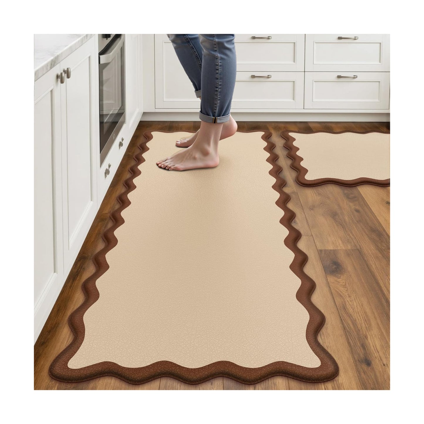 Arenarug Scalloped Kitchen Mats for Floor, Terracota Kitchen Rugs Set of 2