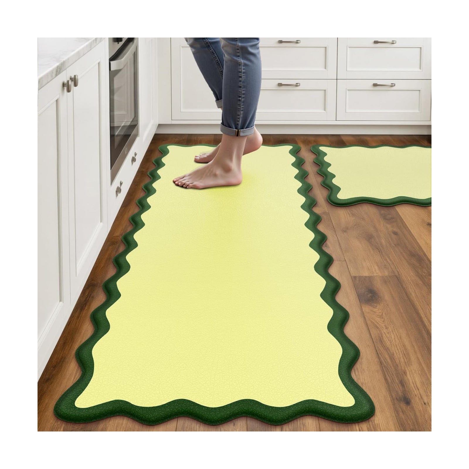 Arenarug Scalloped Kitchen Mats for Floor, Green Kitchen Rugs Set of 2