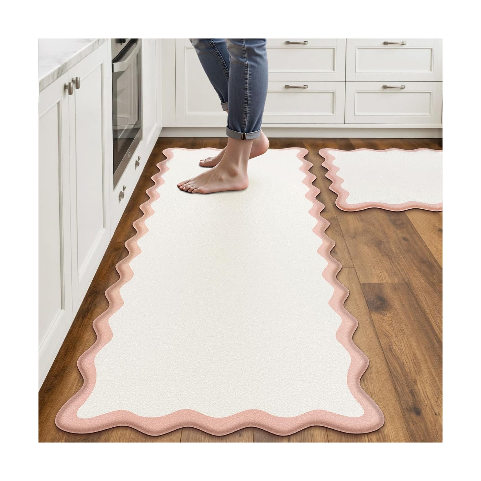 Arenarug Scalloped Kitchen Mats for Floor, Pink Kitchen Rugs Set of 2