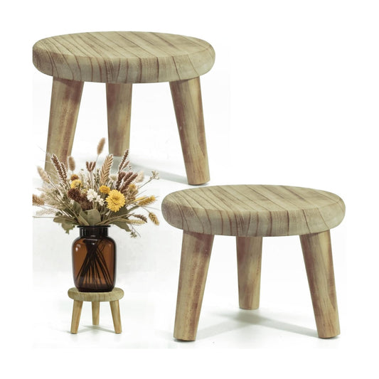 Wood Stool Plant Stand / Beige / Medium / 8 Inch / Set of 2